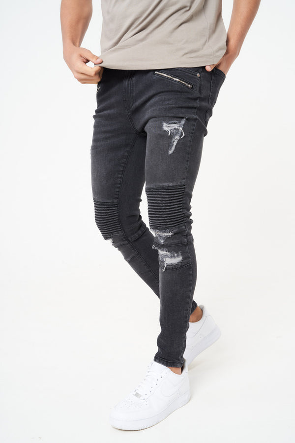 LONDON - GREY RIPPED BIKER JEAN