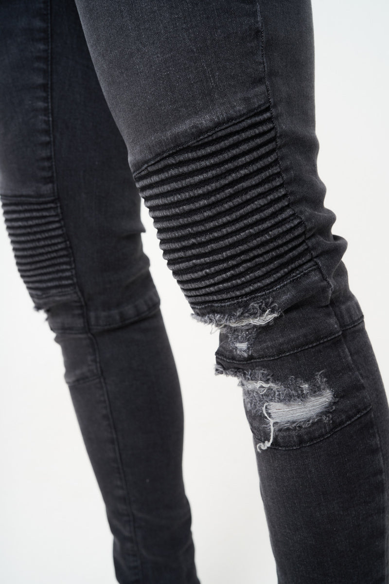 LONDON - GREY RIPPED BIKER JEAN