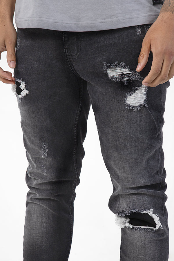 KANSAS - CHARCOAL  SMALL RIP DENIMS