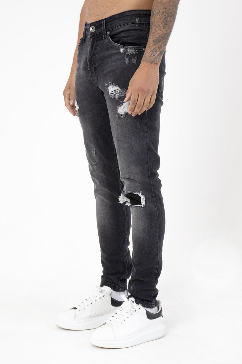 KANSAS - CHARCOAL  SMALL RIP DENIMS
