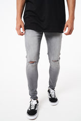 SOLOMAN - GREY RIPPED SKINNY FIT