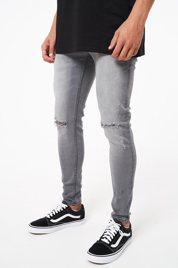 SOLOMAN - GREY RIPPED SKINNY FIT