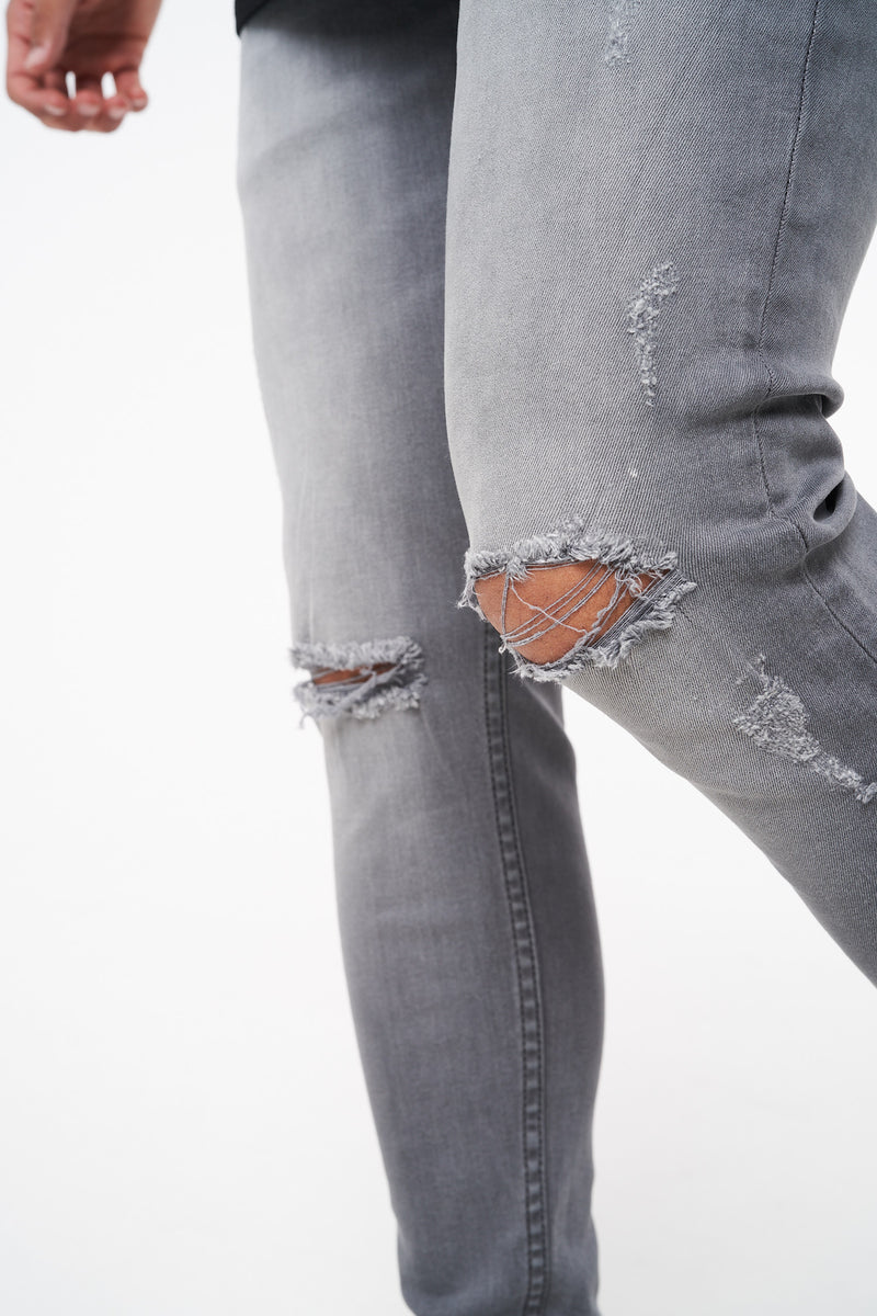 SOLOMAN - GREY RIPPED SKINNY FIT