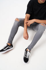 SOLOMAN - GREY RIPPED SKINNY FIT