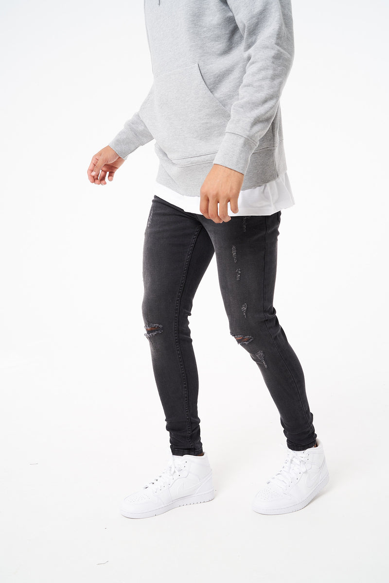 CHAPPO - CHARCOAL RIPPED SKINNY STRETCH FIT