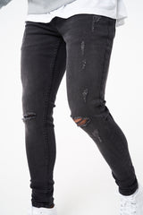 CHAPPO - CHARCOAL RIPPED SKINNY STRETCH FIT