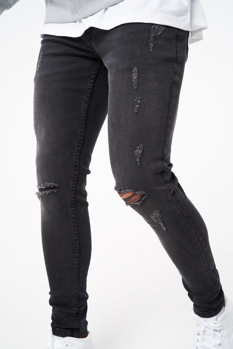 CHAPPO - CHARCOAL RIPPED SKINNY STRETCH FIT