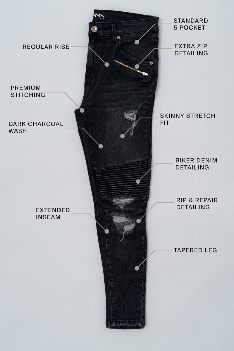LONDON - GREY RIPPED BIKER JEAN