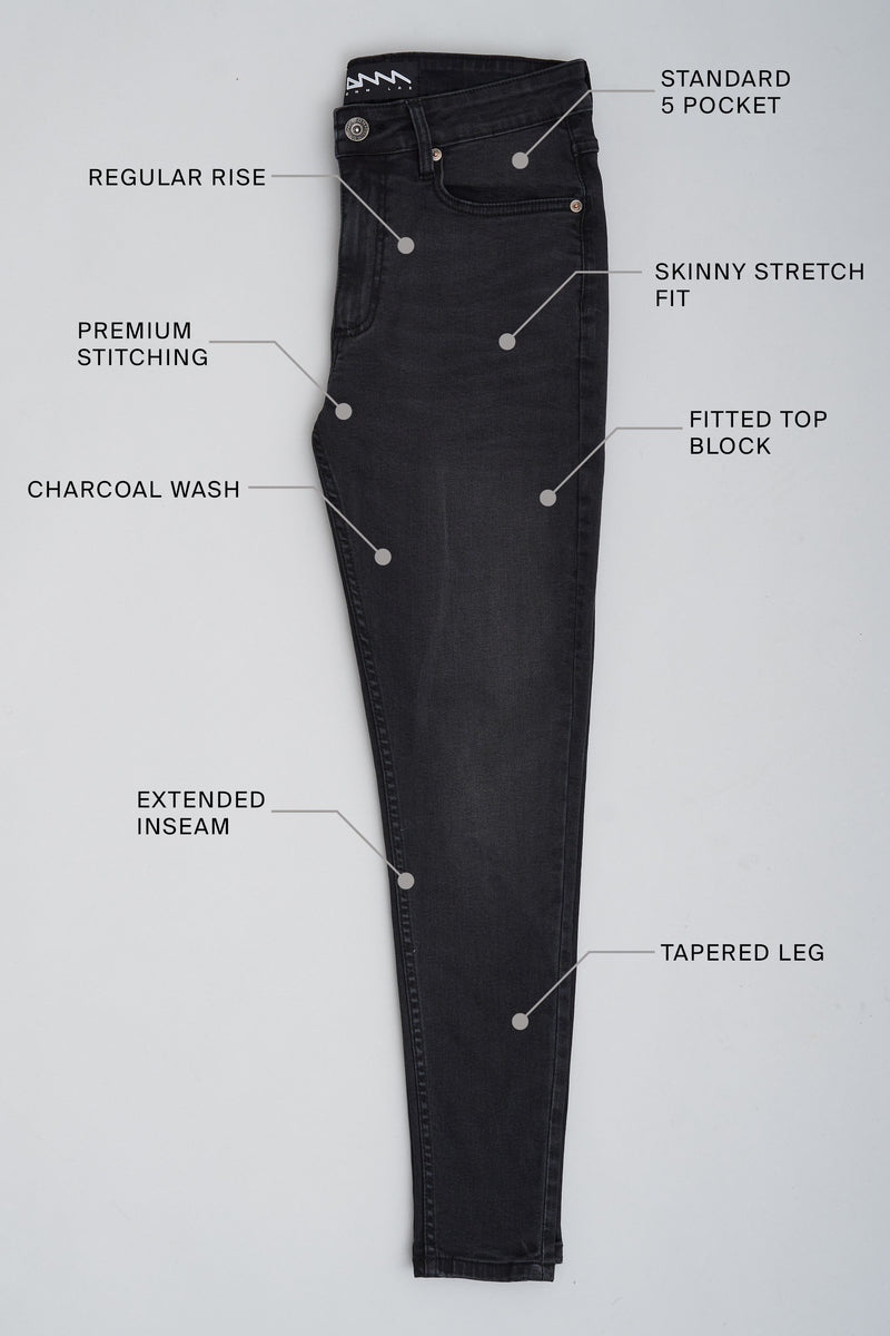 PABLO - CHARCOAL NON RIPPED SKINNY STRETCH FIT