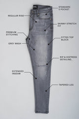 SOLOMAN - GREY RIPPED SKINNY FIT