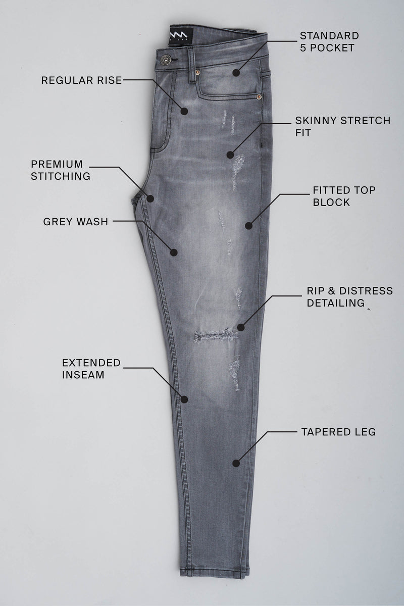 SOLOMAN - GREY RIPPED SKINNY FIT